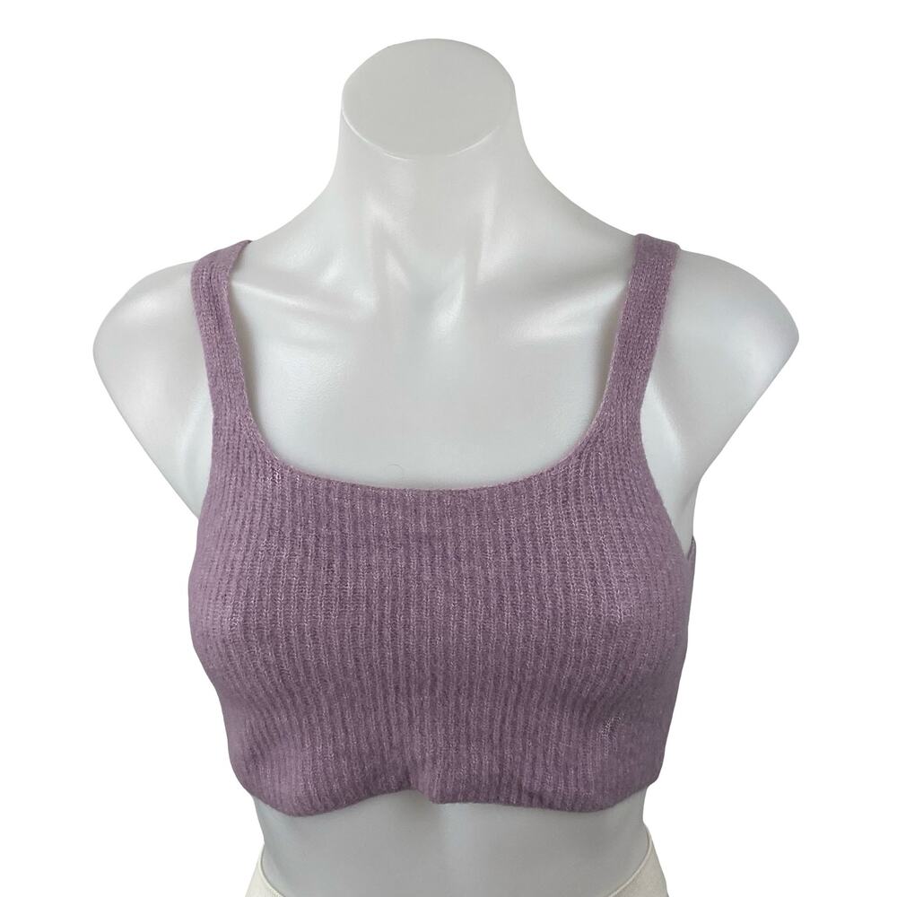 Everlane Purple Wool Ribbed Yoga Athletic Activewear Sports Bra Crop Tank Top S